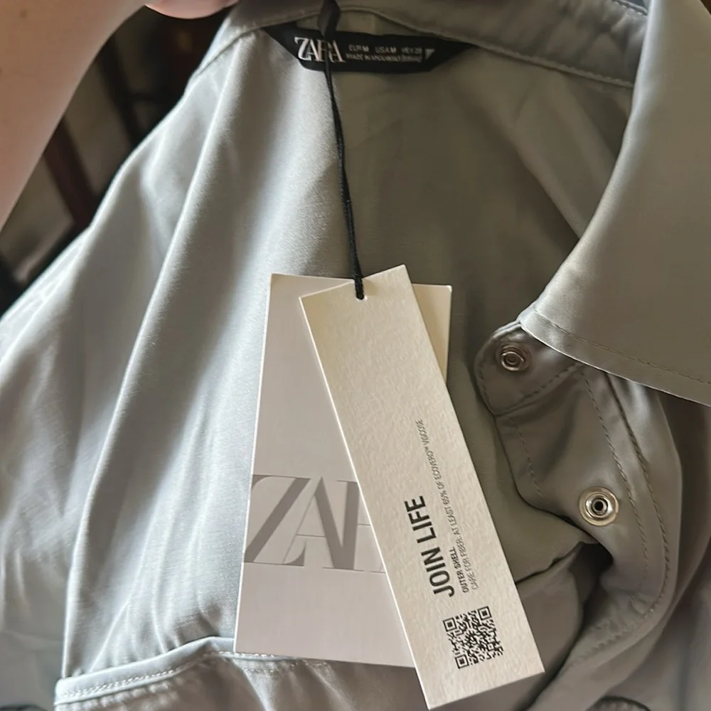 NWT Zara Oversized Satin Effect‎ Over-shirt in Sea Green Size M